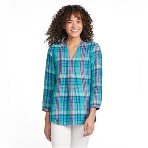 L.L. Bean Women's Premium Washable Linen Long Tunic, Plaid - Size M